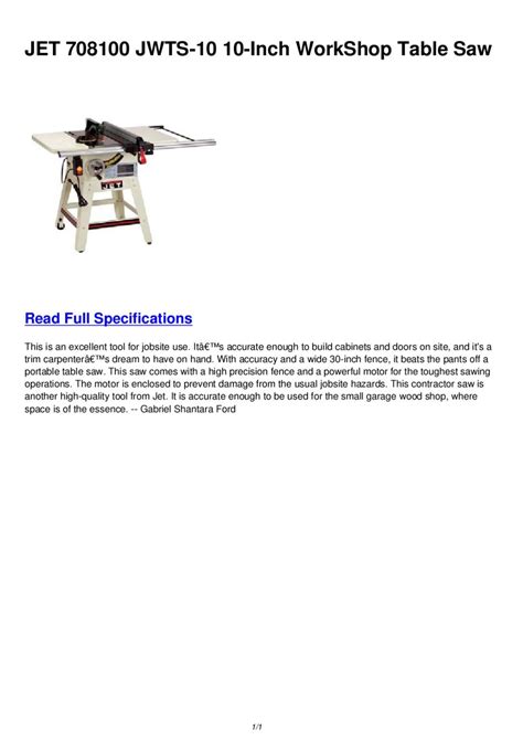 JET 708100 JWTS-10 10-Inch WorkShop Table Saw by thomas jansen - Issuu