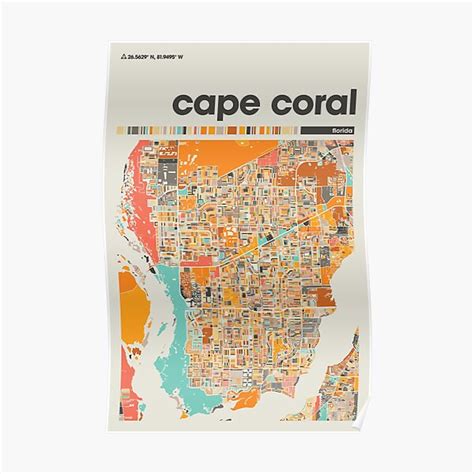 "Cape Coral, Colorful Map, Home decor, Cape Coral Minimalist Map, Cape Coral Print, Cape Coral ...