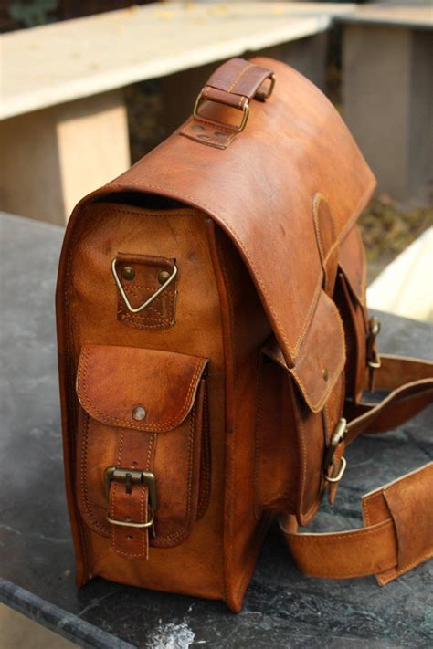 Men's Real Goat Leather Vintage Brown Messenger Shoulder Laptop Bag Briefcase | Brown tote bag ...