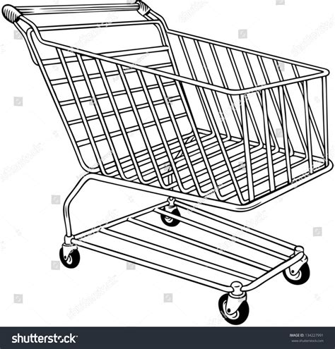 Realistic Line Drawing Shopping Cart Vector: เวกเตอร์สต็อก (ปลอดค่าลิขสิทธิ์) 134227991 ...