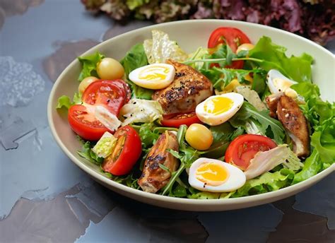 Premium AI Image | salad quail egg tomato mix leaves vegetable healthy meal vegan or vegetarian food