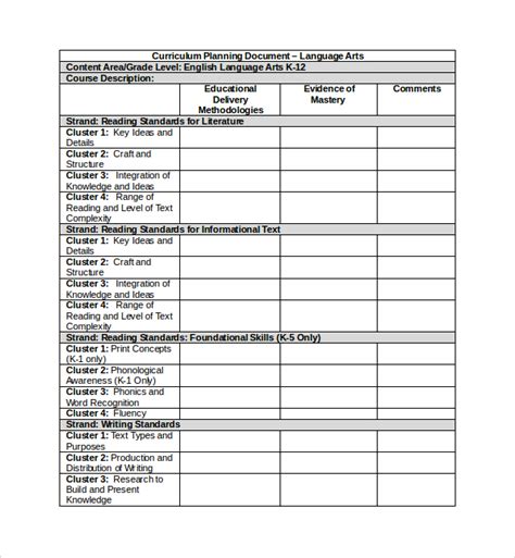 Curriculum Planner Template