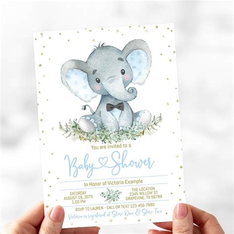 Boy Elephant Shower Invitation, Elephant Baby Shower Invitations, Boy Elephant Baby Shower ...