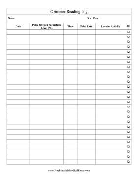 Record pulse oxygen saturation levels with this printable oximeter reading log. Free to download ...