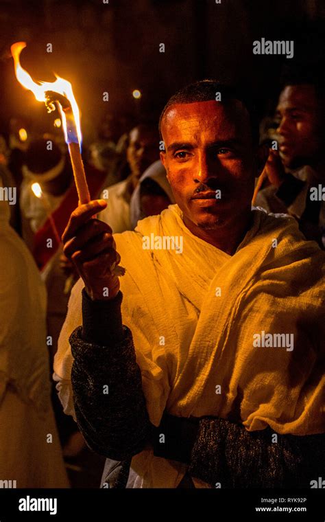 Orthodox Easter vigil at the Coptic section of the Holy Sepulcher, Jerusalem, Israel Stock Photo ...