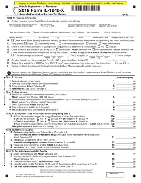 Form IL-1040-X - 2019 - Fill Out, Sign Online and Download Fillable PDF, Illinois | Templateroller