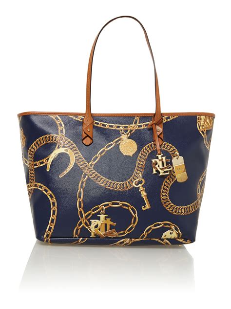 Lauren By Ralph Lauren Halstead Navy Large Tote Bag in Brown (Blue) | Lyst