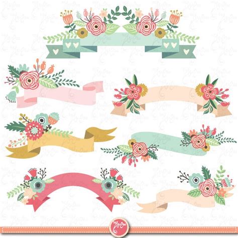 Floral Banners Clipart Pack floral Banner Clip Art - Etsy