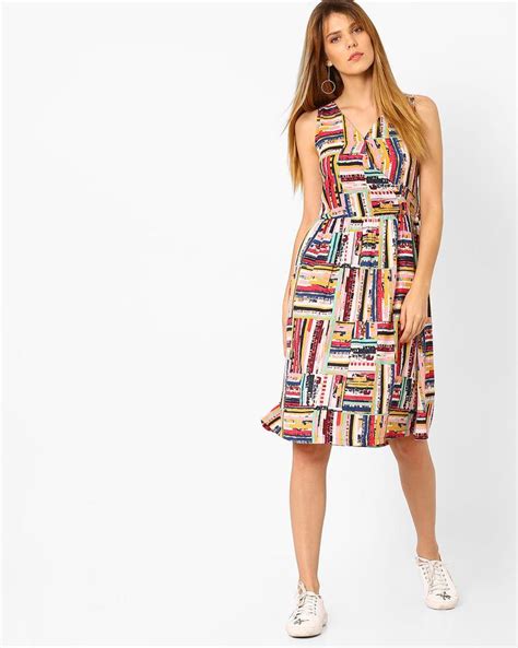 Buy Multicoloured AJIO Printed Dress with Surplice Neckline | AJIO ...