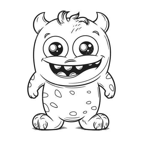 Cute Cartoon Monster Coloring Page Outline Sketch Drawing Vector, Monster Cartoon Drawing ...