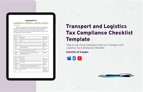 Transport and Logistics Tax Compliance Checklist Template in Word, PDF, Google Docs - Download ...