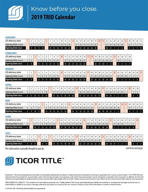 Product: Ticor TRID Calendar 2019 | Corefact