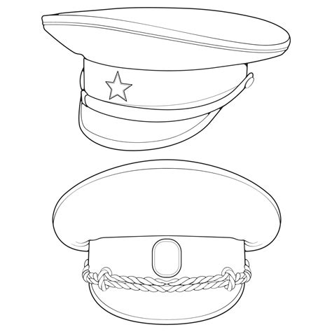 Set of outline military cap vector illustration isolated on white background. Outline military ...
