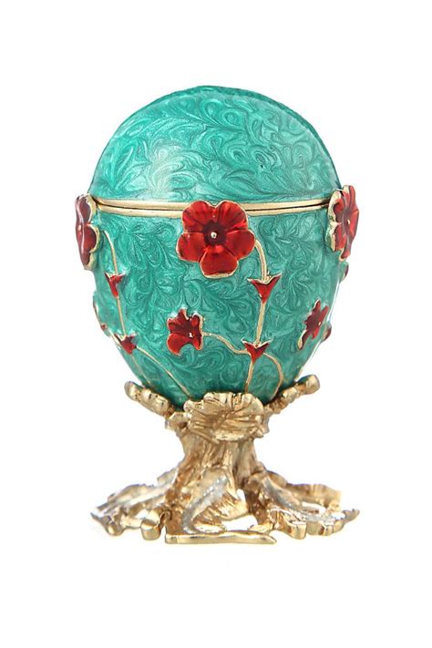 Decorative Faberge Egg / Trinket Jewel Box with Flowers 6 cm turquoise Fabrege Eggs, Faberge ...