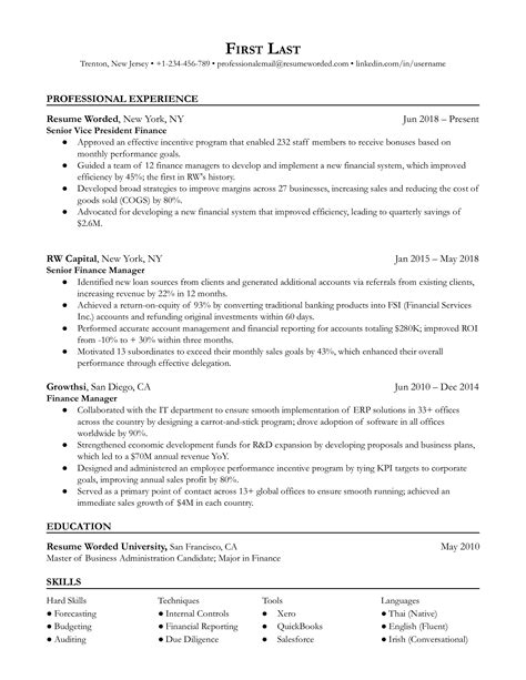 Senior Vice President Finance Resume Example for 2023 | Resume Worded