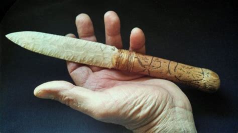 Stone Age Knife Replica - Keokuk Blade hafted to Worm Wood Handle / Flint Knapped / Arrowhead ...