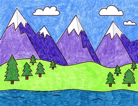 Easy How to Draw Mountains Tutorial Video and Coloring Page