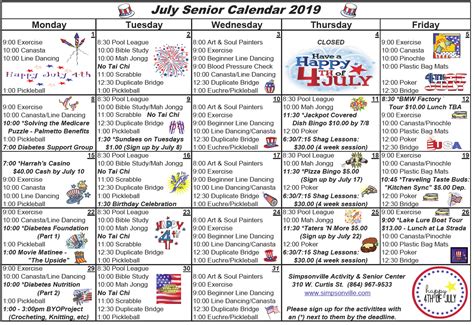 Simpsonville Activity & Senior Center Calendar – The Simpsonville Sentinel