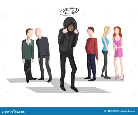 Social Anxiety Disorder, Social Phobia Concept. Depressed Young Man In The Crowd Of Silhouettes ...