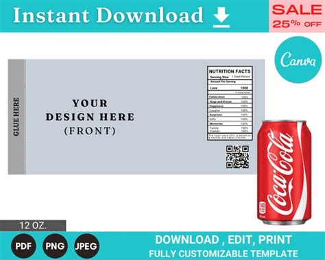 Soda Can Label Template Pop Drink Wrapper Template Instant - Etsy