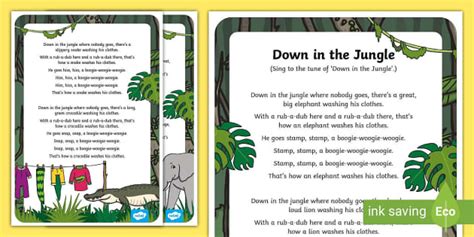 Jungle Songs for Early Years Down in the Jungle Rhyme