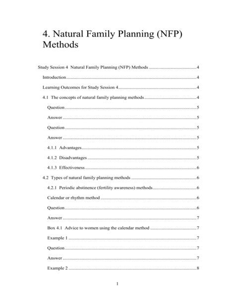 4. Natural Family Planning (NFP) Methods