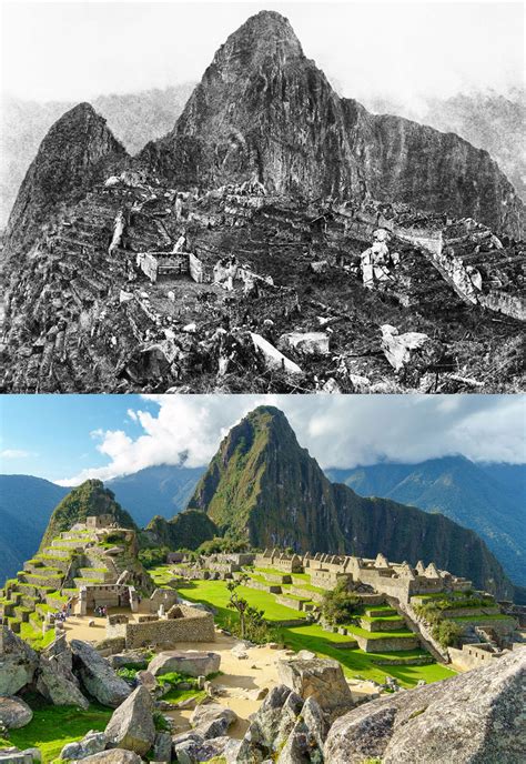 The first photograph upon discovery of Machu Picchu (1911) vs now. : r ...