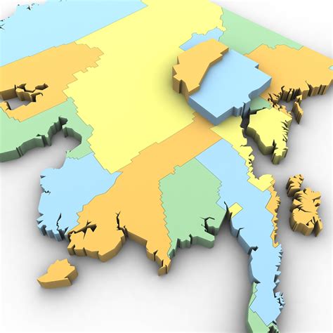 Alaska Political Map 3D Model