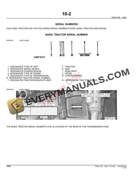 John Deere 4620 Tractor Parts Catalog PC1229 11MAY11