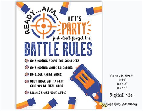 Dart Party Rules Dart Battle Party Sign Dart War Poster Nerf | Etsy