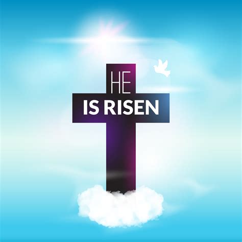 Easter christian celebration He is risen cross sky vector background ...