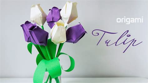 🌷 Origami Tulip 🌷 - Easy way to make a Tulip flower! - YouTube