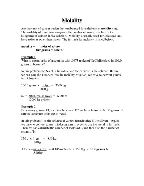 Molality Another unit of concentration that can be used for solutions