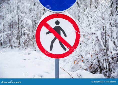 Road Sign Pedestrian Path, on a Snowy Road. Stock Photo - Image of ...