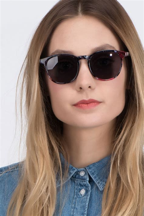Deja Vu - Round Blue & Floral Frame Sunglasses For Women | Eyebuydirect Canada