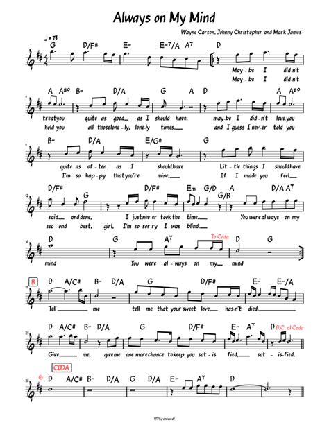 Always on My Mind (Lead sheet with lyrics ) Sheet music (Solo ...