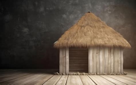 Premium AI Image | A small hut with a thatched roof sits on a wooden floor.