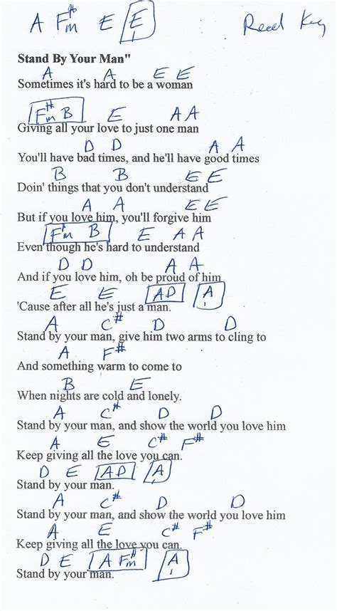 Stand By Your Man (Tammy Wynette) Guitar Chord Chart in A Major - REAL KEY | Lyrics and chords ...