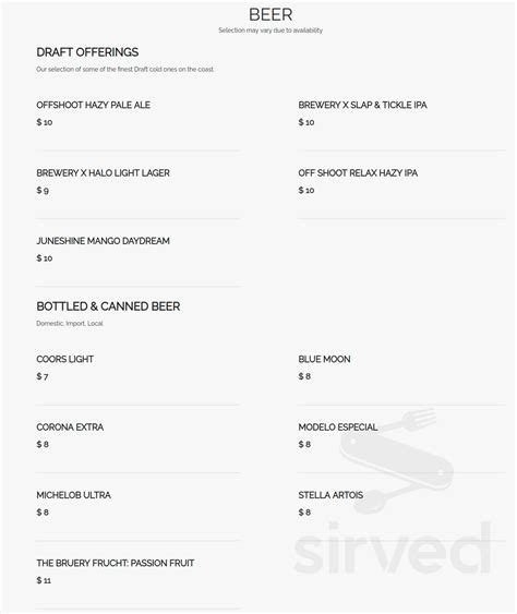 Hive & Honey Rooftop Bar menu in Irvine, California, USA