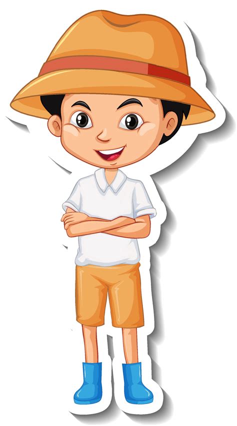 A boy wearing gardener hat cartoon character sticker 4484578 Vector Art ...