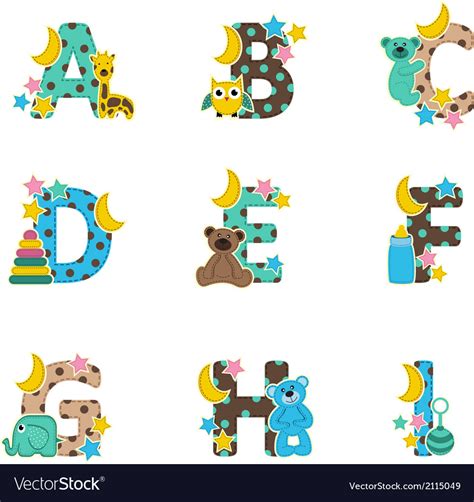 Alphabet baby from a to i Royalty Free Vector Image