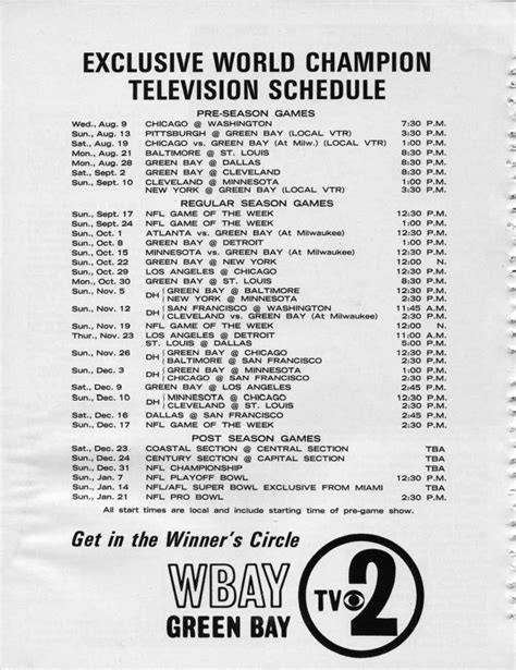 PACKERVILLE, U.S.A.: 1967 Television Schedule