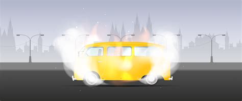 Yellow bus in flames and smoke. The bus is on fire. Vector illustration. 5675681 Vector Art at ...