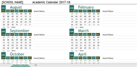 Academic Calendar Templates 2017-18 for MS Excel | Word & Excel Templates