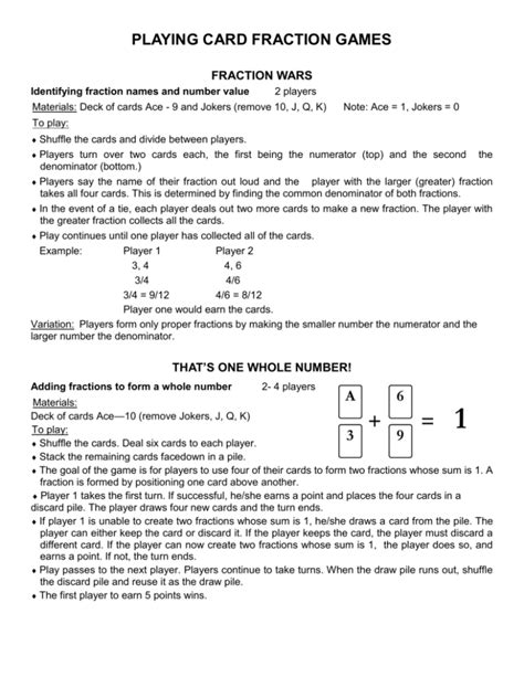 Fraction Games with playing cards