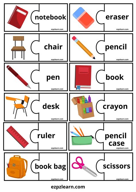 Classroom Objects Word Match Game - Ezpzlearn.com