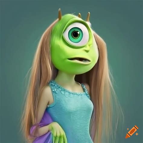 Mike wazowski transformed into an adorable lady with long brown hair ...