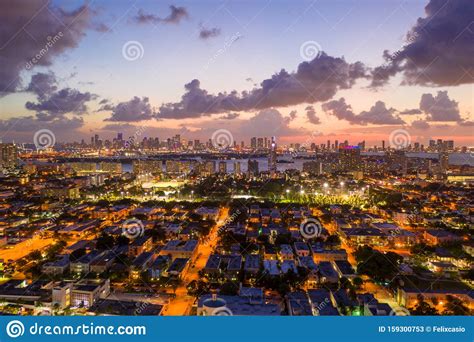 Aerial Skyline of Miami Beach Twilight Purple Sky Stock Image - Image of tour, beauty: 159300753