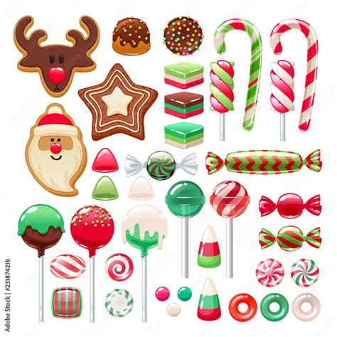 Christmas sweets set. Assorted candies and cookies. Stock Vector | Adobe Stock