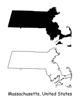 Massachusetts Ma State Border Usa Map Outline Map Massachusetts Detailed Vector, Map ...